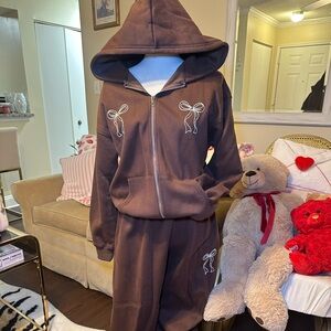 Brown with Bow Design sweatsuit boutique brand
